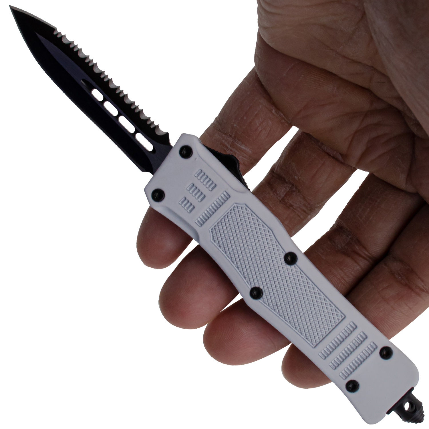 Covert OPS USA OTF Automatic Knife 7 Inch Overall Half Serrated White